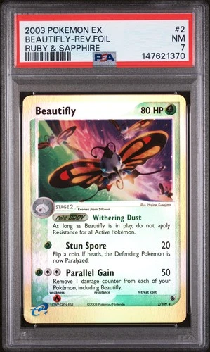 BEAUTIFLY-REV.FOIL RUBY & SAPPHIRE - Pokemon Ruby & Sapphire #2 PSA 7.0