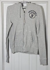 Vintage Abercrombie & Fitch Full Zip Hoodie Large Waffle Knit Gray Muscle Y2K