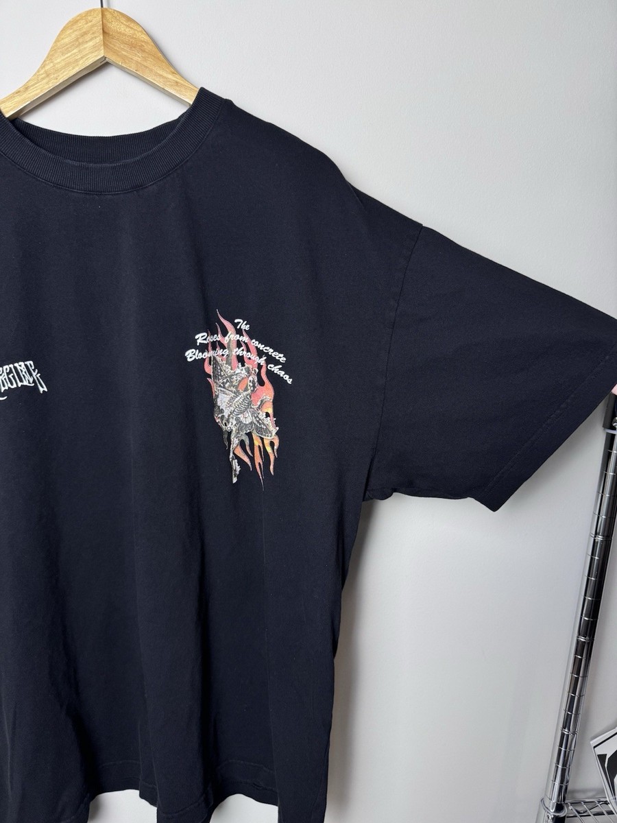 Civil Regime Roses From Concrete Blooming Through Chaos 2XL T-shirt Skull Flames View 4