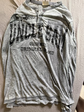 Uncle Sam Herren Henley Langarm T-Shirt grau ...