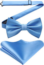 Bow Ties for Men Solid Color Pre-Tie Bow Tie and Pocket Square Set Classic Forma
