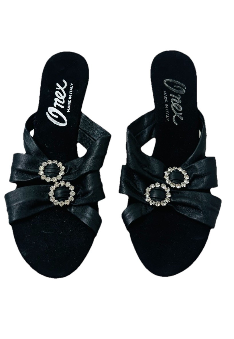 Onex Lyla Women's Slide Black Leather Size 11 Sandal Heels Criss Cross Italy