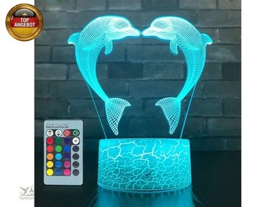 3D Delphin Lampe Nachtlicht Fernbedienung USB Power 7/16 Farben 3D LED Lampe