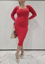 Asos Desing Knitted Fit and Flare Dress Open Back Ruby Red Office Siren Sz 4P