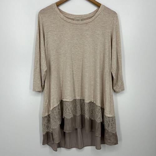 LOGO Lori Goldstein Bluse Damen Größe 2X Beige Spitze Akzent 3/4 Arm