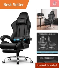 Ergonomic Gaming Chair with Footrest & Lumbar Support - Adjustable Height, Black