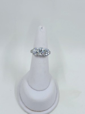 Epiphany Diamonique 3-Stone Cubic Zirconia Halo Ring, Platinum Plated