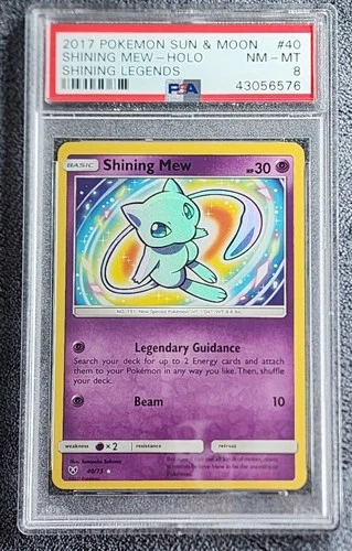2017 POKEMON SUN & MOON SHINING LEGENDS #40 SHINING MEW-HOLO PSA 8