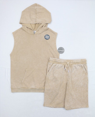 Original Off Campus French Terry Sleeveless Hoodie & Shorts Set Beige Youth 14