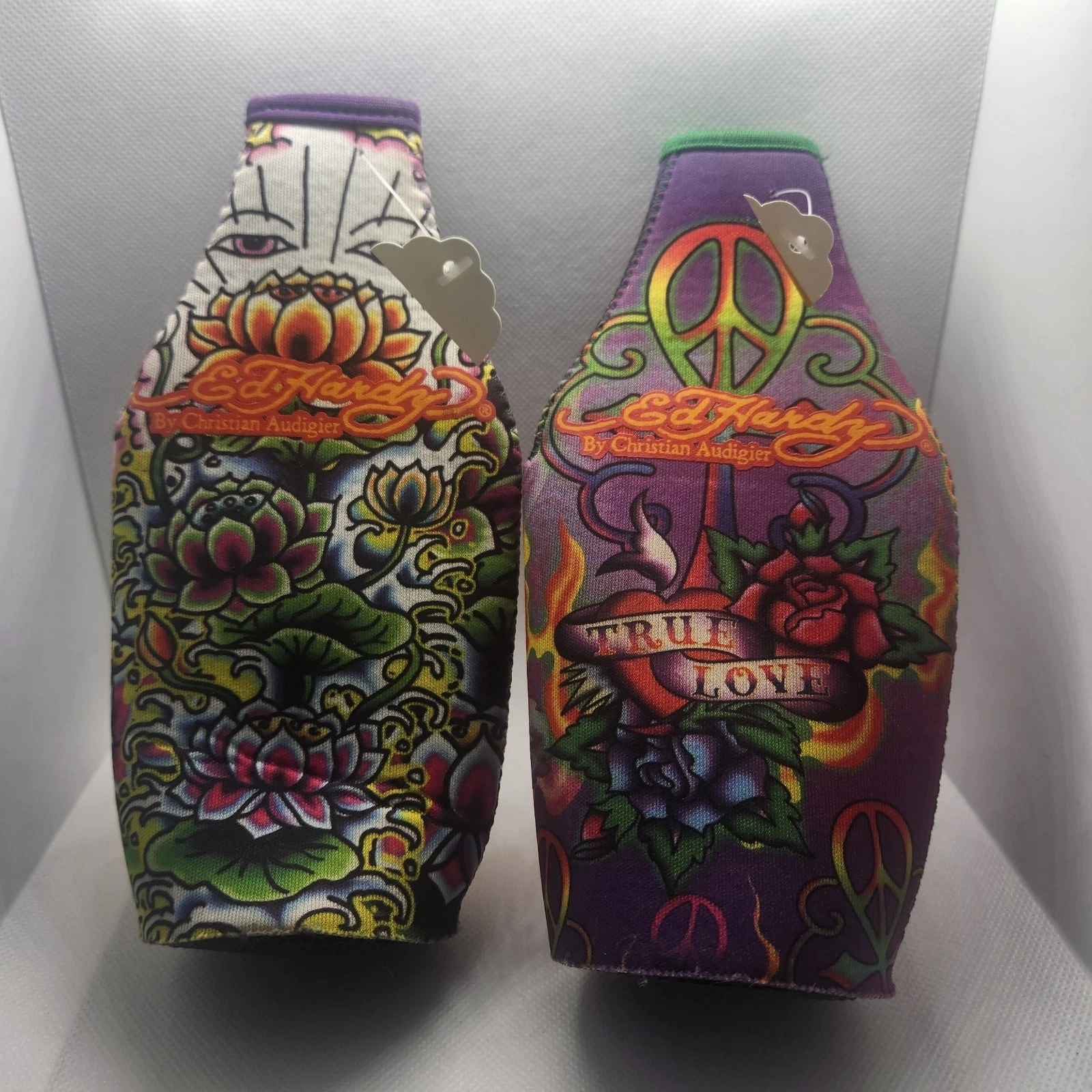2X Don ED Hardy art tall beer beverage cooler coozi Lot bundle vintage Y2K