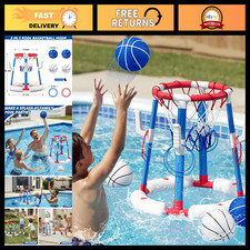 2-in-1 Floating Pool Basketball Hoop Ring Toss Game, Fun Water Toys for Summer