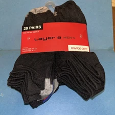 Layer 8 Men's Qwick-Dry No Show Mens Socks - 20 Pack - Fits Shoe Sizes 6-12