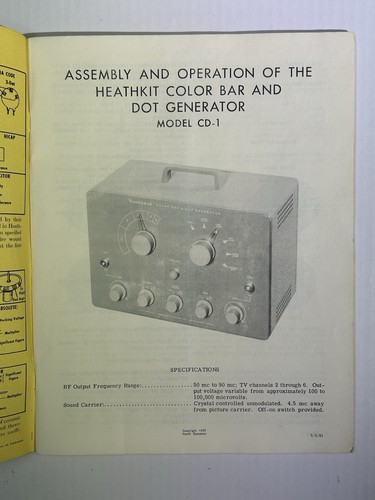 Heathkit Model CD-1 Color Bar Dot Generator Assembly Manual Original Vintage - Picture 2 of 2