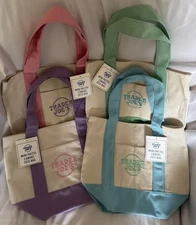 TRADER JOE'S 4 MINI PASTEL CANVAS TOTE BAGS NWT FREE GIFT FREE SHIPPING 🎁