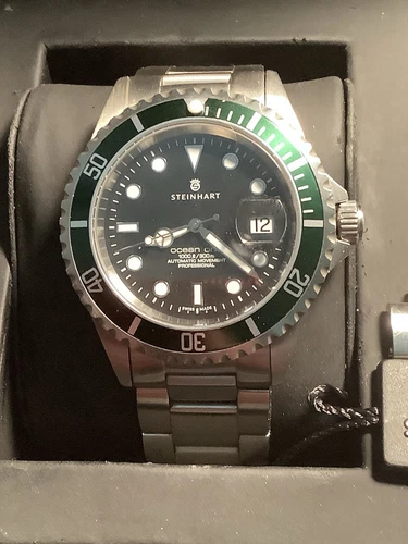 Steinhart OCEAN One 42mm Black Dial, Green Bezel Auto Diver Watch 103-0919