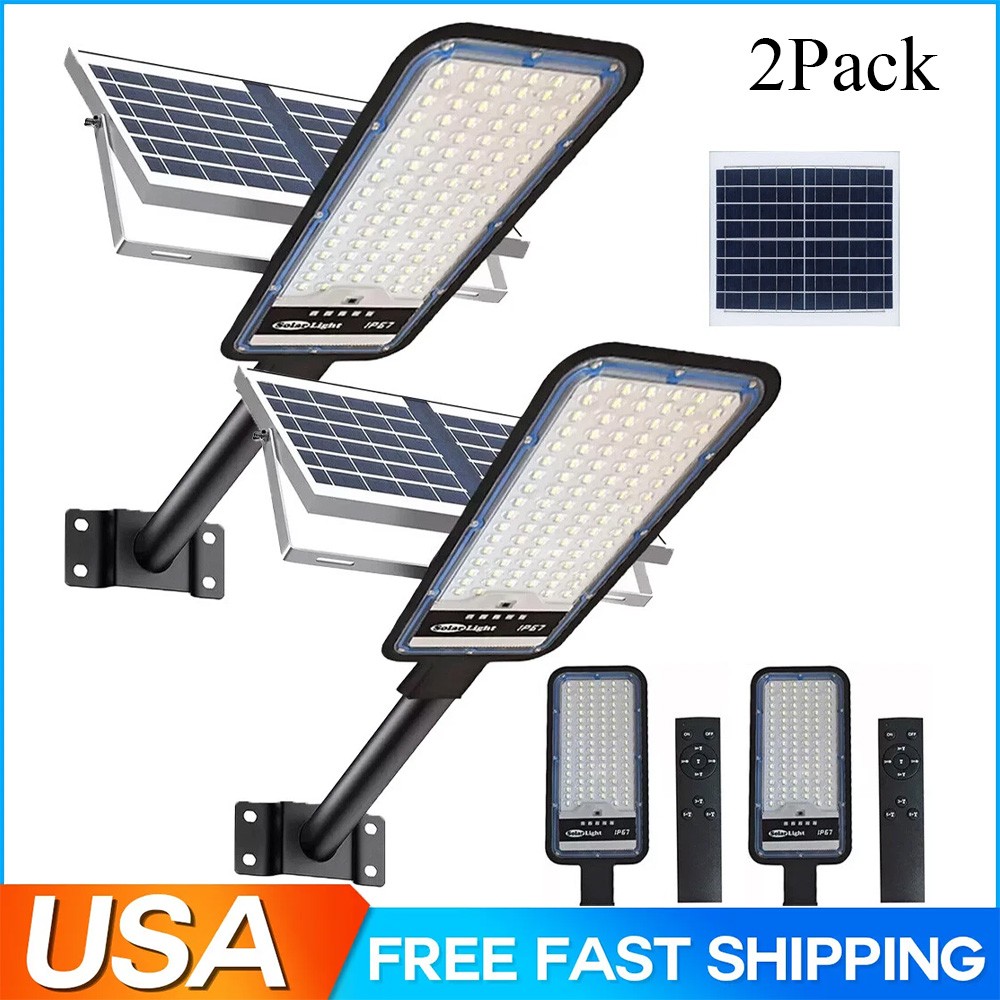 2*Commercial Solar Street Lights Outdoor Dusk to Dawn Solar High Bright Aluminum