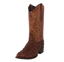Mens Cowboy Boots Cognac Western Alligator Back Print Genuine Leather Round Toe
