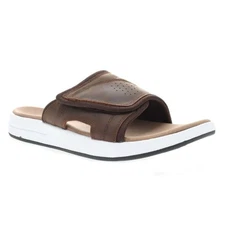 PROPET MSV021 EMERSON ADJUSTABLE BROWN LEATHER CUSHIONED SLIDE SANDAL 9.5 EEEEE