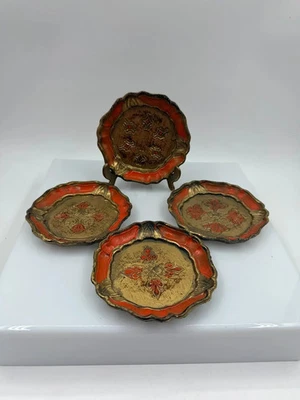 4er Set Florentiner Stil Untersetzer Vintage Made in Italy Gold Rot - Bild 1 von 4