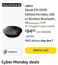 Jabra Speak 510 PHS002W Wireless Bluetooth USB Conference Speakerphone Black