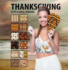 Thanksgiving Unisex Flip Flops #1 Sandals Festive Fall Print with Turkeys