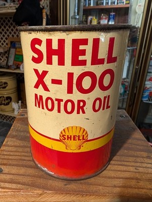 Vintage Original Shell X-100 Motor Oil 1 Quart All Metal Can