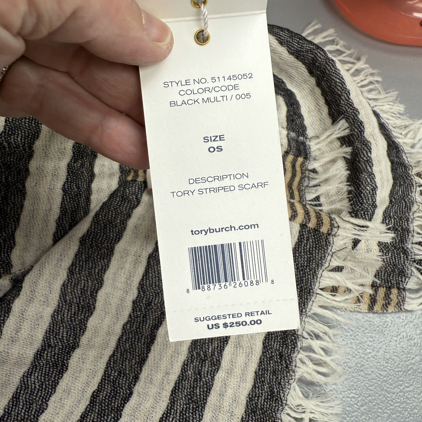 Tory Burch Striped Scarf Womens Black Multi Wool Fringe Edges One Size NWT thumbnail 4