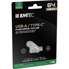 Emtec D280 64GB Dual USB 3.2 Type-C USB Flash Drive Swivel ECMMD64GD283