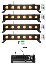  4 Rockville BEST STRIP 60 Battery Light Bars 384 Ch. Wireless DMX Controller