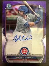 MICHAEL CARICO 2023 BOWMAN CHROME DRAFT 1ST PURPLE AUTO /250