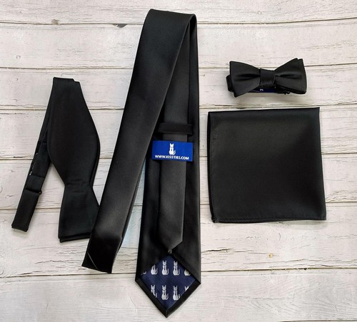 KissTies Boys Tie Satin Necktie For Teens Ties + Gift Box Black - Picture 4 of 6