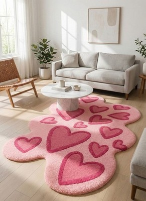 Handmade Pink Heart Blob Rug Tufted Cute Modern Area Carpet   4x6 ft
