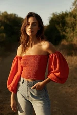 Young Fabulous Broke Off The Shoulder Puff Sleeve Crop Top Womens Medium Boho