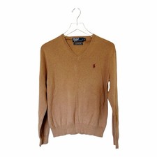 T16 POLO Ralph Lauren Mens Pullover V Neck Sweater Sz S Camel