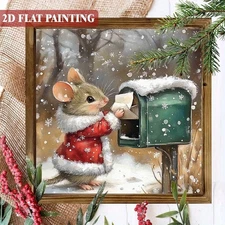 Rustic Christmas Mouse Mailing Letters Snow Painting Wooden Framed Art Plaque