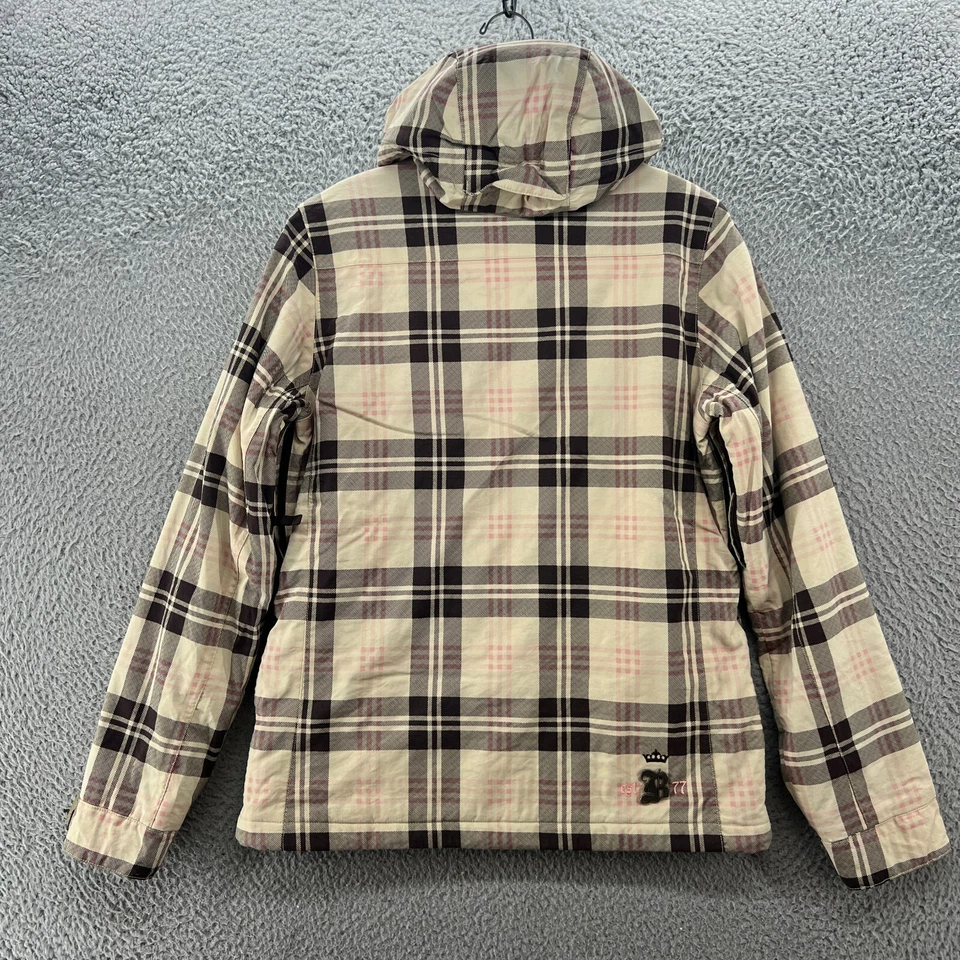 Chaqueta Burton Mujer Pequeña Parka Cremallera Completa Beige Forrada Con Capucha A Cuadros Exterior Foto 2 de 4