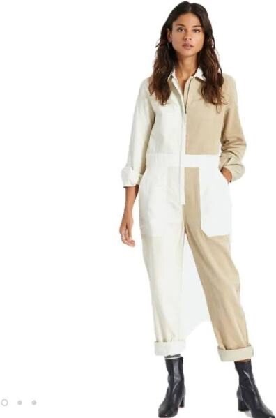 Brixton Mersey Tan Corduroy Colorblock Zip Coverall Worker Jumpsuit Womens S View 2