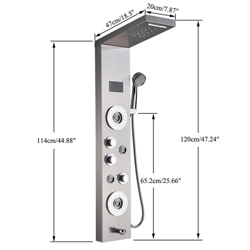 Stainless Steel LED Shower Panel Tower Rain&Waterfall Massage Jets System Mixer - Picture 31 of 187