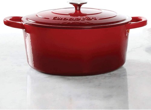 Horno holandés ovalado artesanal esmaltado hierro fundido, 7 cuartos, rojo escarlata - Imagen 2 de 6