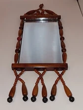 WOODEN BEADED Vintage Wall HANGING MIRROR 70s - TAIWAN 