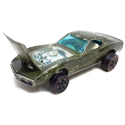 Hot Wheels Redline Custom Corvette 1967 Olive White Interior Made
