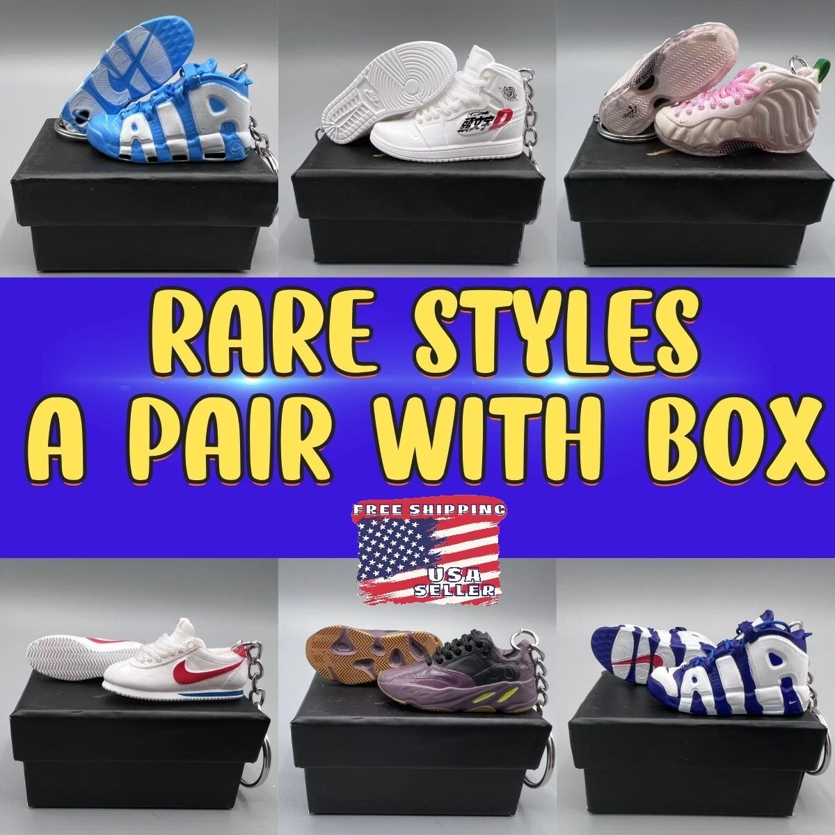 Rare Porte clés Chaussures Baskets Sport Style Luxe Une Paire Avec Boîte, 1/6 Mini Chaussures