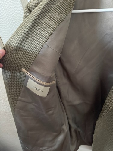 Vintage Burberry London Brown Blazer Sport Coat Jacket Silk Wool Houndstooth 46R - Picture 4 of 7