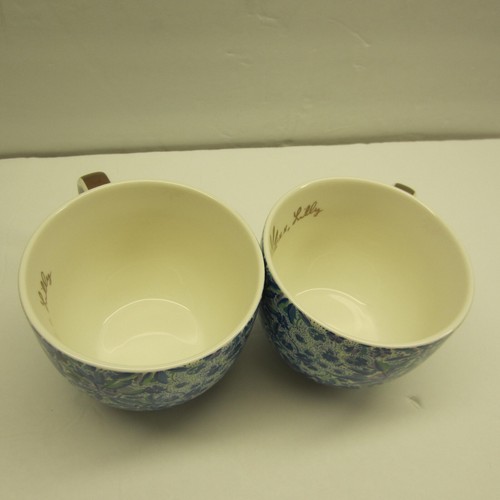 Lilly Pulitzer Mugs Set of 2 Blue Floral Gold White Porcelain Tea Cups 12 OZ - Picture 4 of 11