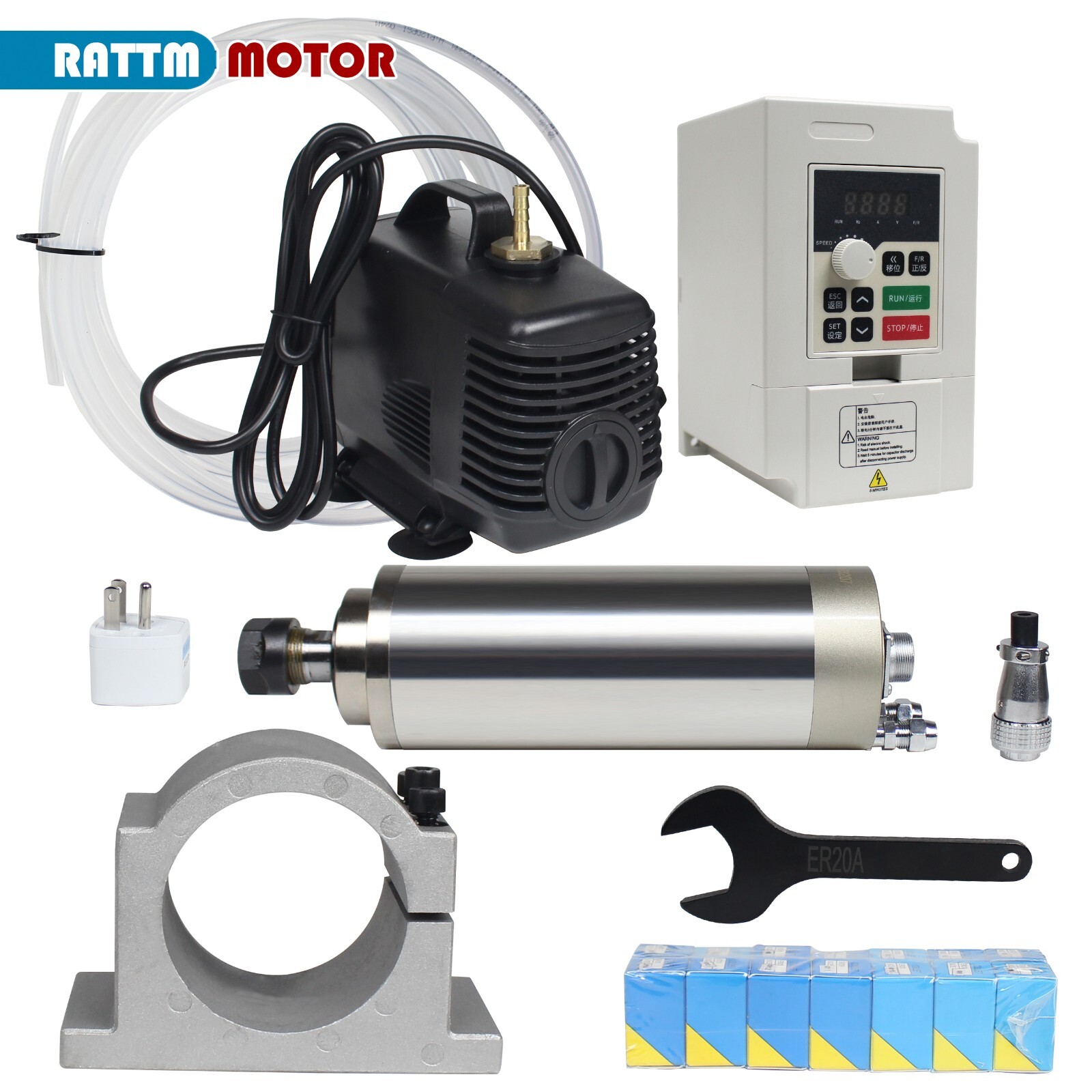 2.2KW Water Cooled Spindle Kit 110V – CNC Router Spindle Motor 24000RPM With VFD & Mount