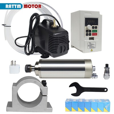 US SHIP】2.2KW 220V Water Cooled Spindle Motor ER20+VFD Driver+80mm Spindle Clamp