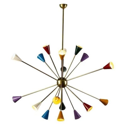 Stilnovo Original 18 light Multi-Color Sputnik Chandelier Midcentury Italian