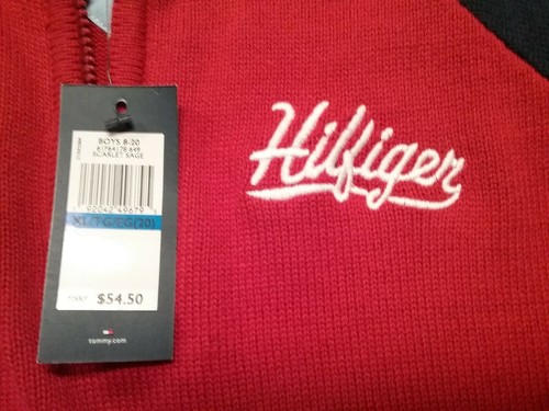 Tommy Hilfiger 1/4 Zip Sweater Boys XLarge Hilifger Logo Red / Blue NWT$55 - Picture 6 of 6