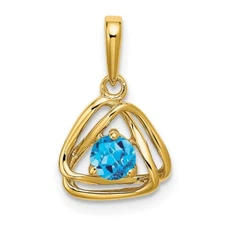 14k Yellow Gold Blue Topaz Triangle Pendant Gift for Mother