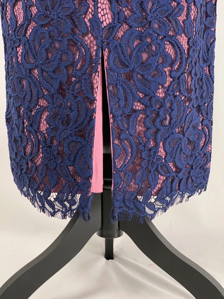 $595 JS Collections Dress NWT Blue & Pink Short Sleeve Lace Midi Dress Size 4 - Image 4 of 4